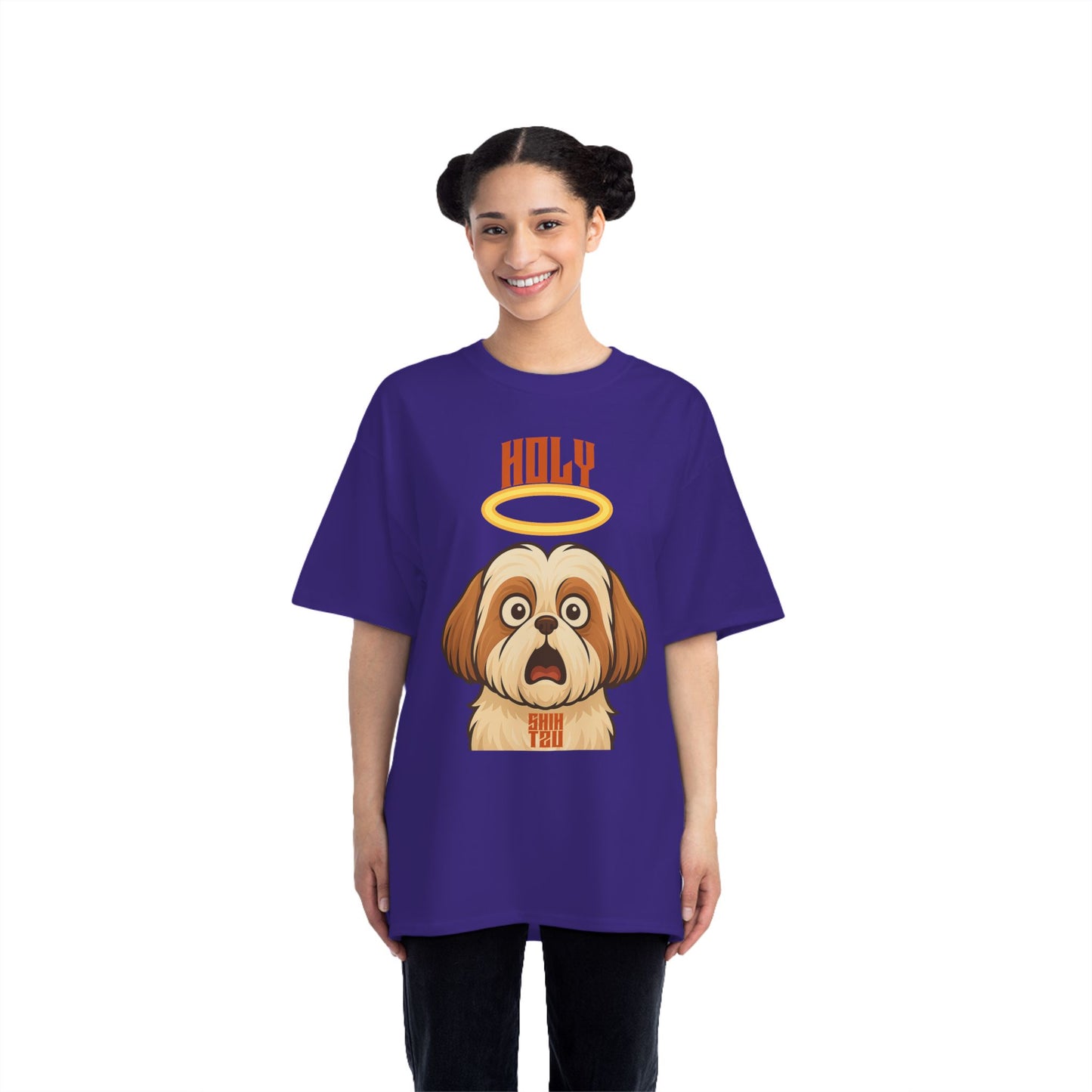 T-Shirt Oversize "Holy Shih Tzu" – T-Shirt Imprimé Graphique Amusant pour Hommes et Femmes