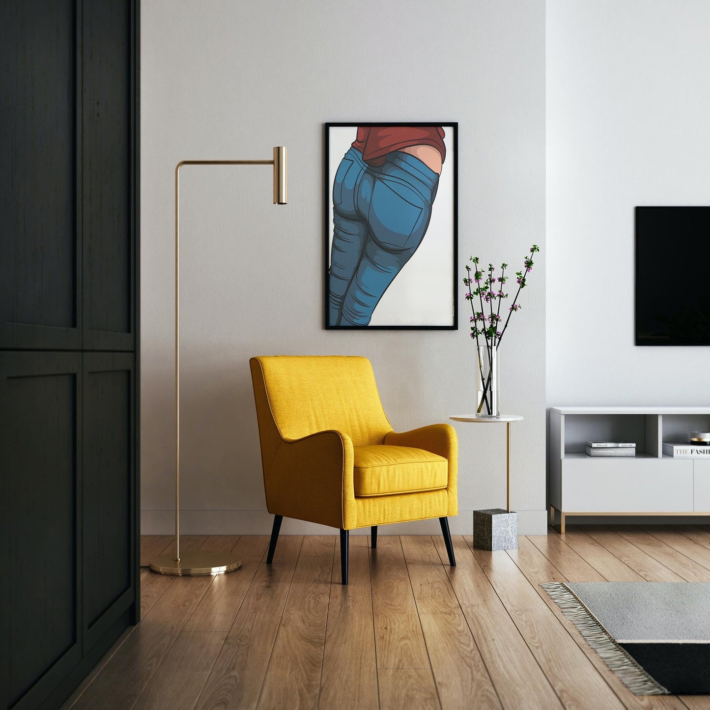 Digital denim art featuring Jeans Denim - Baked Model Art 18 on a modern living room wall.