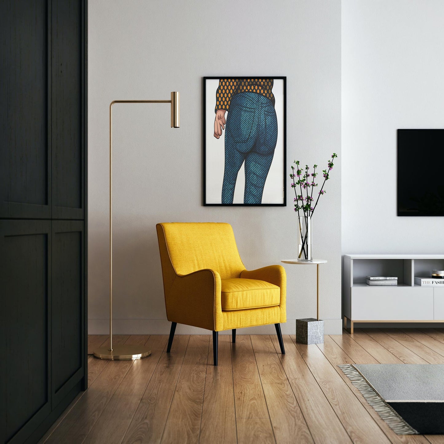 Jeans Denim - Baked Model Art 31 illustration displayed in a modern living room.