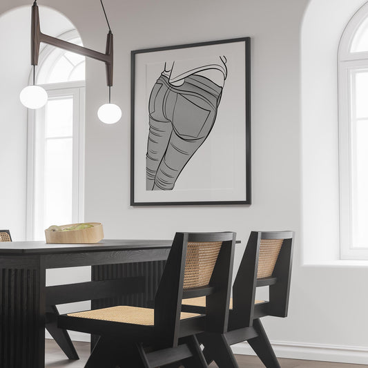 Jeans Denim - Line Model Art 18 framed in modern dining room.