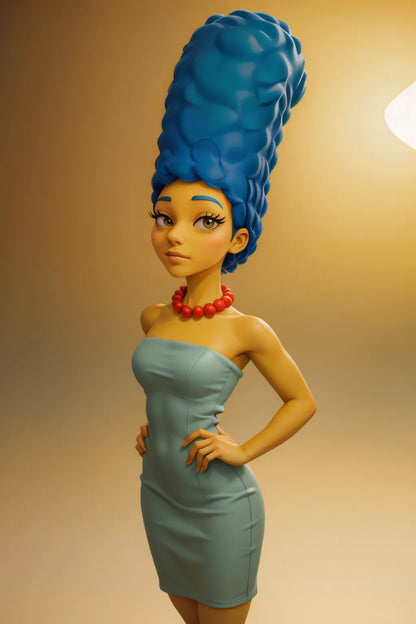 Custom anime A.I. art featuring iconic blue-haired character in elegant dress.
