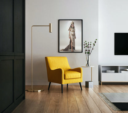 Ancient Egyptian queen art framed in modern living room decor.