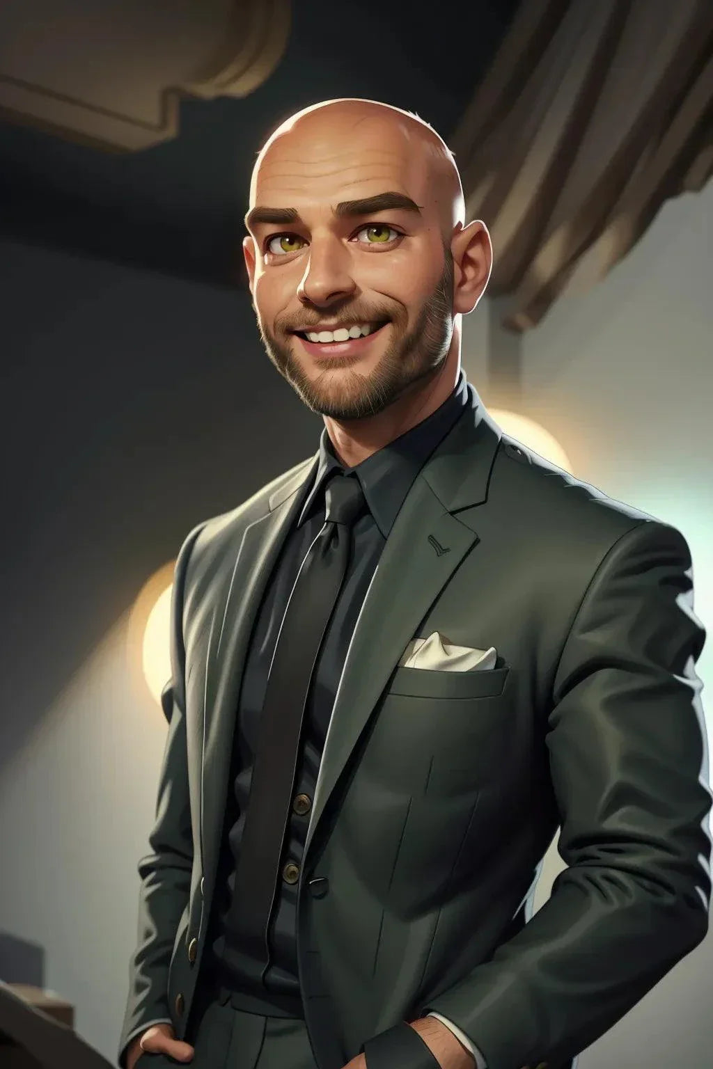 Custom A.I. art portrait of a smiling man in a suit.