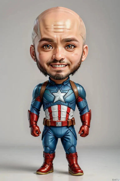 Custom A.I. Art transformation of a man into a superhero caricature.