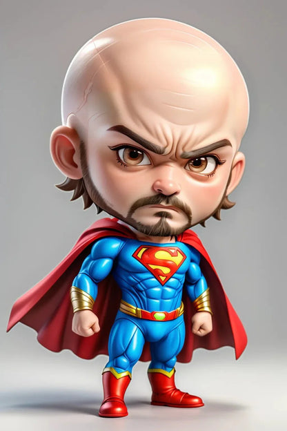 Custom A.I. art featuring a superhero character in a playful, chibi design with exaggerated features.