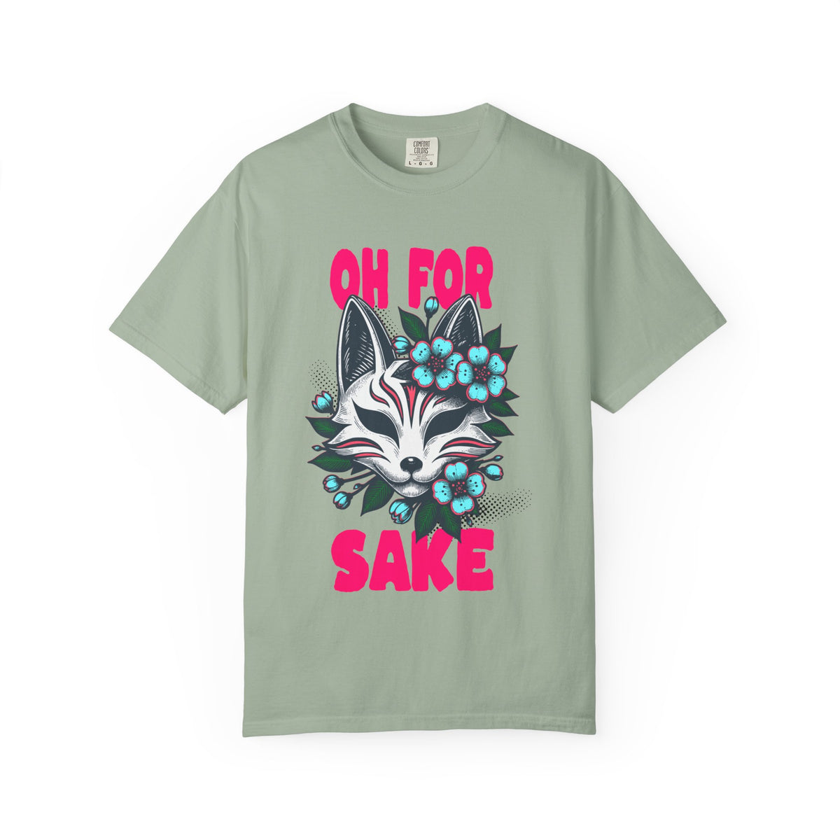 FPD - Oh For Sake Japanese Kitsune Fox Floral Streetwear Unisex Heavyweight Cotton T-Shirt, Sarcastic Anime Mask Graphic Tee