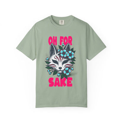 FPD - Oh For Sake Japanese Kitsune Fox Floral Streetwear Unisex Heavyweight Cotton T-Shirt, Sarcastic Anime Mask Graphic Tee