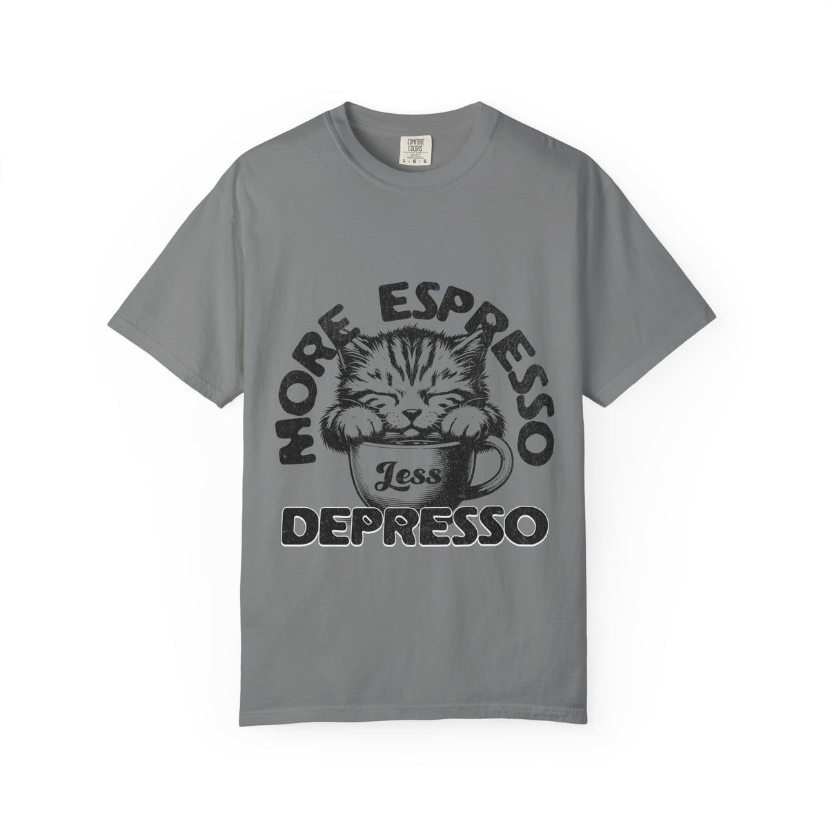 FPD - More Espresso Less Depresso T-Shirt | Minimalist Coffee Humor Graphic Tee | Funny Caffeine Addict Gift Shirt