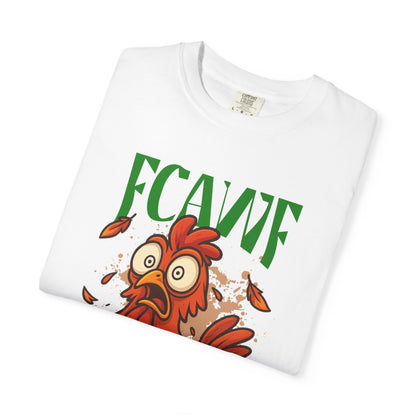 FPD - FCAWF Funny Panic Chicken Screaming Rooster Streetwear Unisex Heavyweight Cotton T-Shirt, Sarcastic Barnyard Animal Graphic Tee