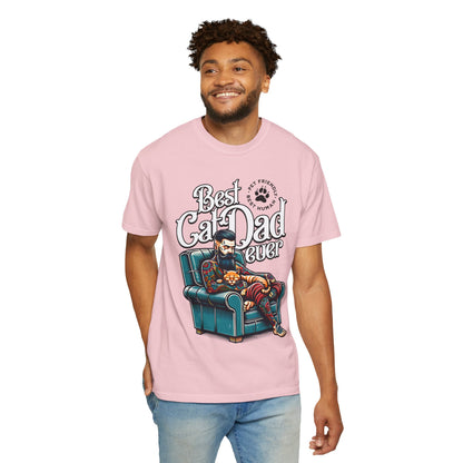 FPD - Best Cat Dad Ever T-Shirt | Tattooed Cat Dad In Armchair Graphic Tee | Funny Pet Lover Gift Shirt