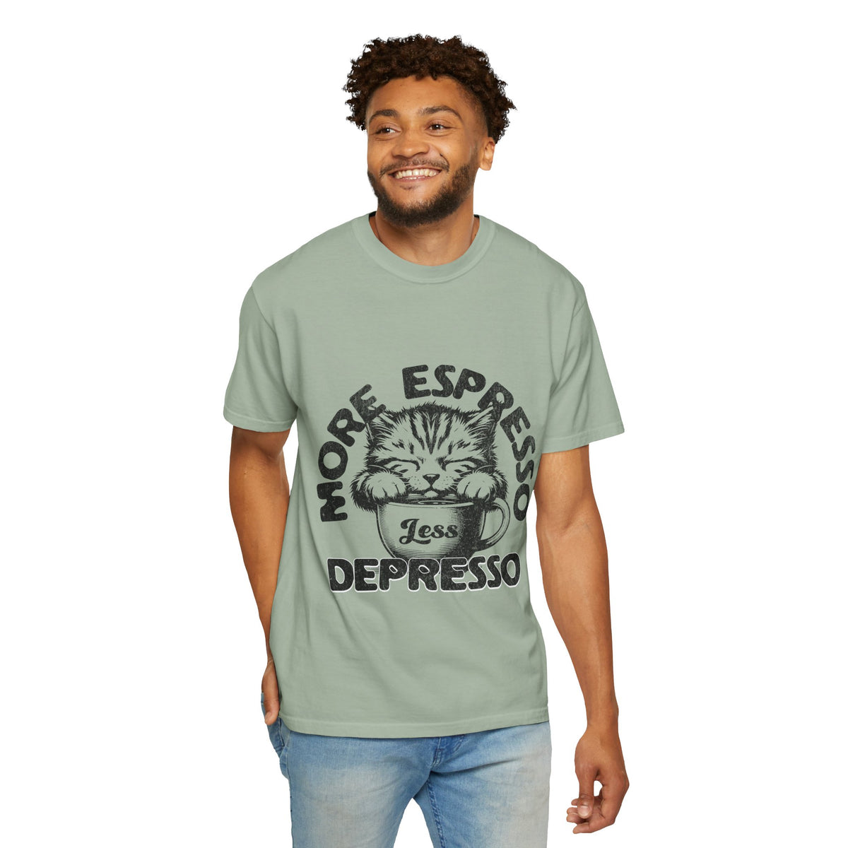 FPD - More Espresso Less Depresso T-Shirt | Minimalist Coffee Humor Graphic Tee | Funny Caffeine Addict Gift Shirt