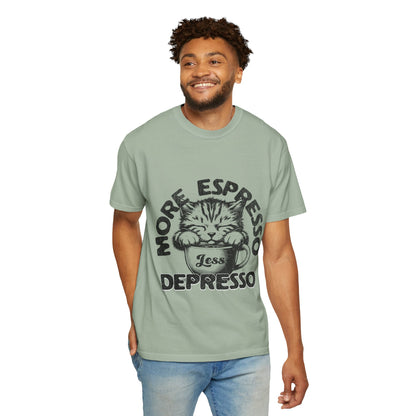 FPD - More Espresso Less Depresso T-Shirt | Minimalist Coffee Humor Graphic Tee | Funny Caffeine Addict Gift Shirt
