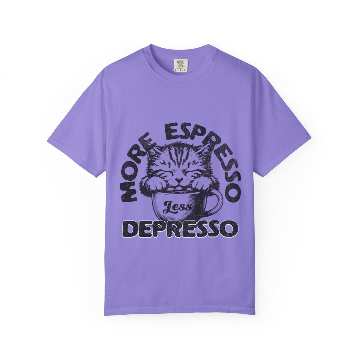 FPD - More Espresso Less Depresso T-Shirt | Minimalist Coffee Humor Graphic Tee | Funny Caffeine Addict Gift Shirt