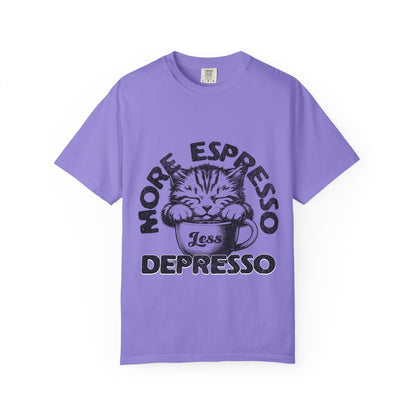 FPD - More Espresso Less Depresso T-Shirt | Minimalist Coffee Humor Graphic Tee | Funny Caffeine Addict Gift Shirt