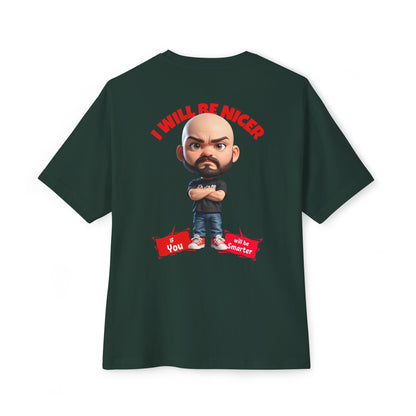 Dark green t-shirt with a cartoon character and text on the back against a white background