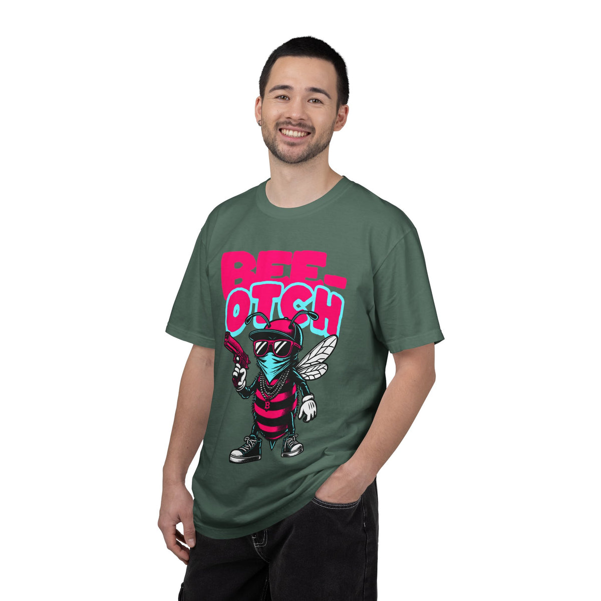 FPD - Bee-Otch Streetwear Graphic Tee – Funny Gangster Bee Unisex Heavyweight Cotton T-Shirt, Trendy Humorous Urban Apparel