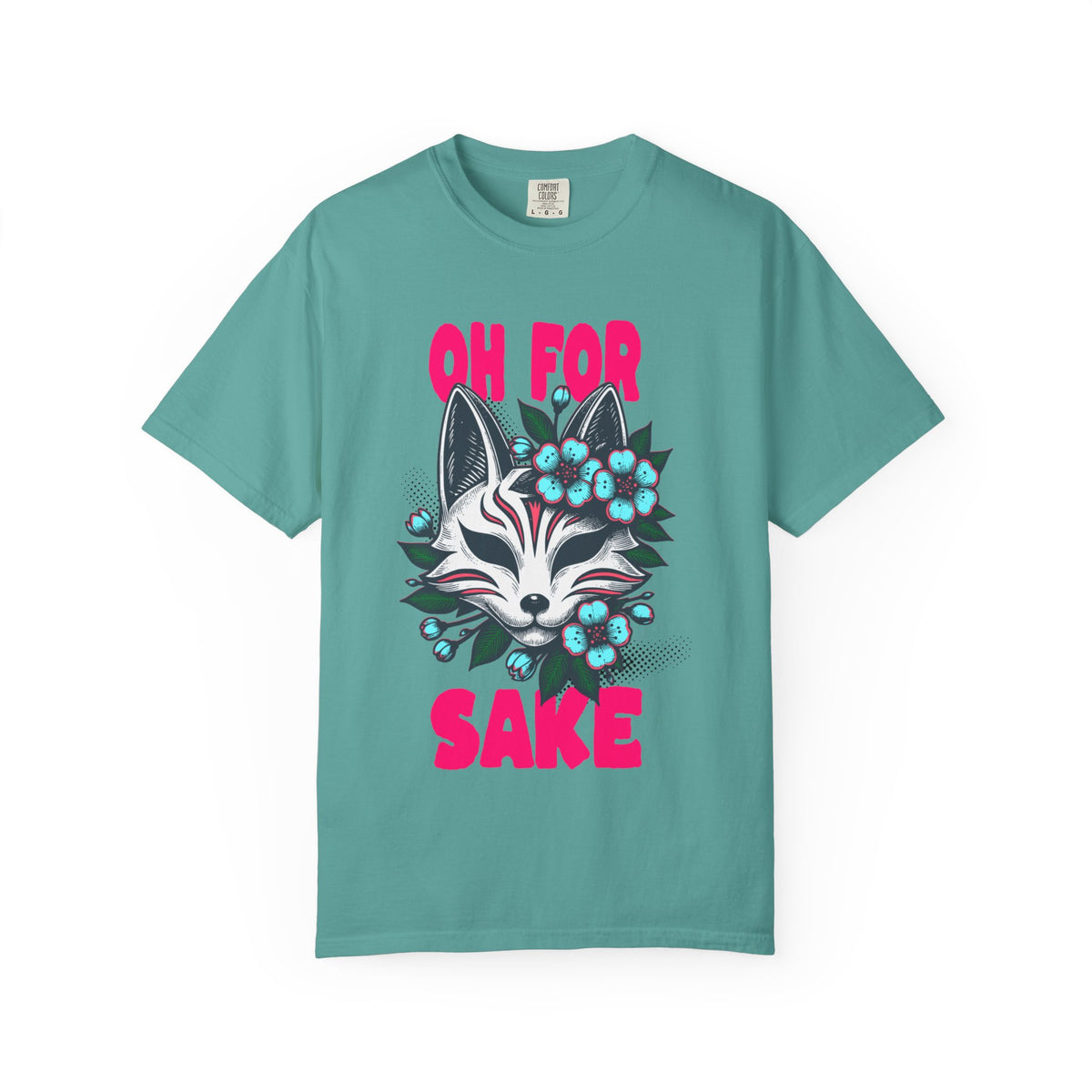 FPD - Oh For Sake Japanese Kitsune Fox Floral Streetwear Unisex Heavyweight Cotton T-Shirt, Sarcastic Anime Mask Graphic Tee