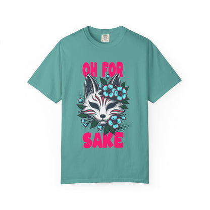 FPD - Oh For Sake Japanese Kitsune Fox Floral Streetwear Unisex Heavyweight Cotton T-Shirt, Sarcastic Anime Mask Graphic Tee