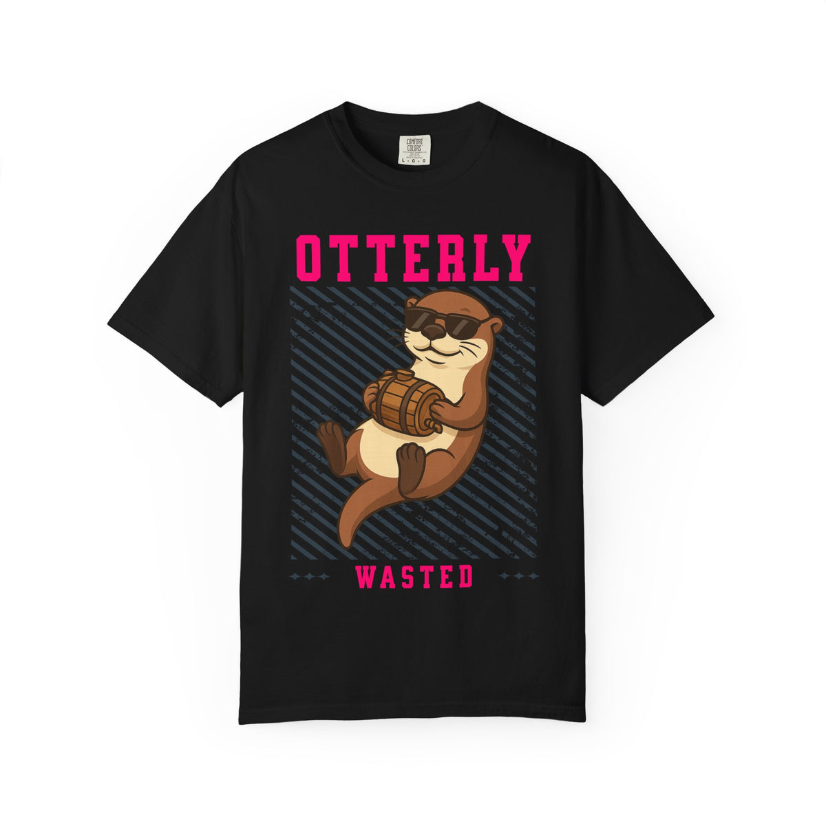 FPD - Otterly Wasted Funny Drinking Otter Sunglasses Barrel Streetwear Unisex Heavyweight Cotton T-Shirt, Sarcastic Party Animal Graphic Tee