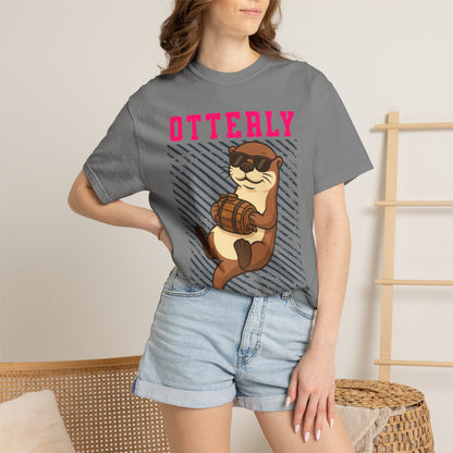 FPD - Otterly Wasted Funny Drinking Otter Sunglasses Barrel Streetwear Unisex Heavyweight Cotton T-Shirt, Sarcastic Party Animal Graphic Tee