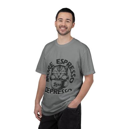 FPD - More Espresso Less Depresso T-Shirt | Minimalist Coffee Humor Graphic Tee | Funny Caffeine Addict Gift Shirt