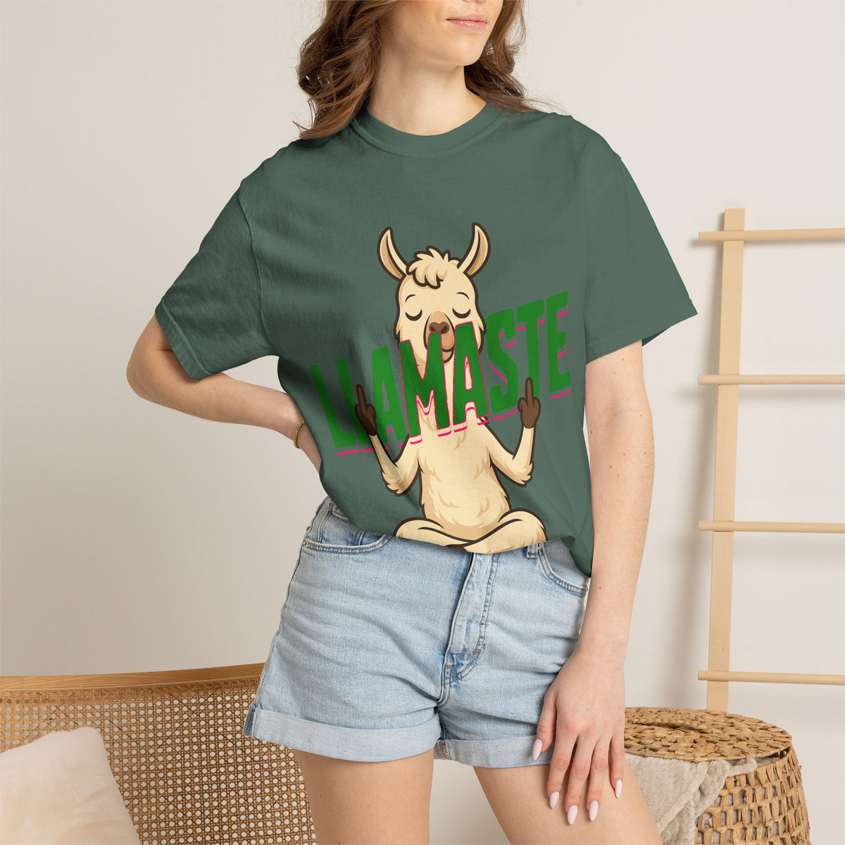 FPD - Llamaste B*itches Yoga Llama Funny Meditation Streetwear Unisex Heavyweight Cotton T-Shirt, Sarcastic Zen Animal Graphic Tee