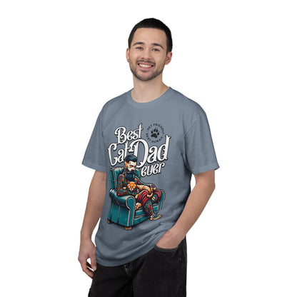 FPD - Best Cat Dad Ever T-Shirt | Tattooed Cat Dad In Armchair Graphic Tee | Funny Pet Lover Gift Shirt