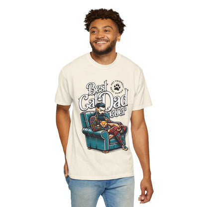 FPD - Best Cat Dad Ever T-Shirt | Tattooed Cat Dad In Armchair Graphic Tee | Funny Pet Lover Gift Shirt