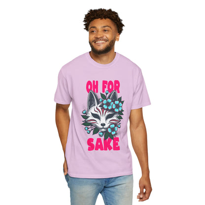 FPD - Oh For Sake Japanese Kitsune Fox Floral Streetwear Unisex Heavyweight Cotton T-Shirt, Sarcastic Anime Mask Graphic Tee