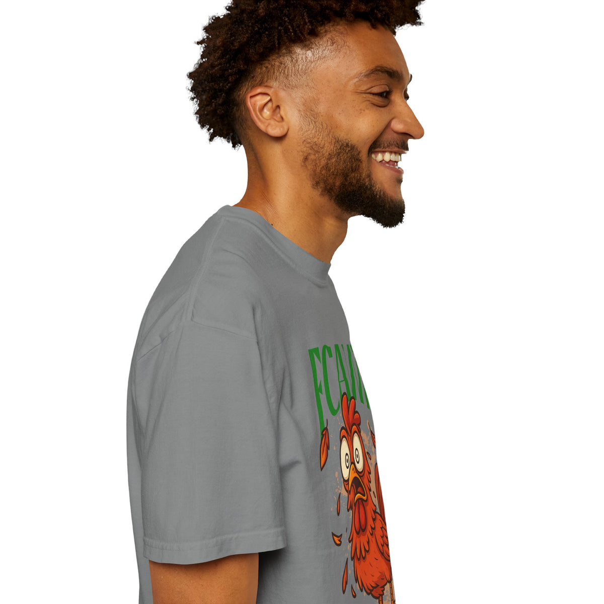 FPD - FCAWF Funny Panic Chicken Screaming Rooster Streetwear Unisex Heavyweight Cotton T-Shirt, Sarcastic Barnyard Animal Graphic Tee