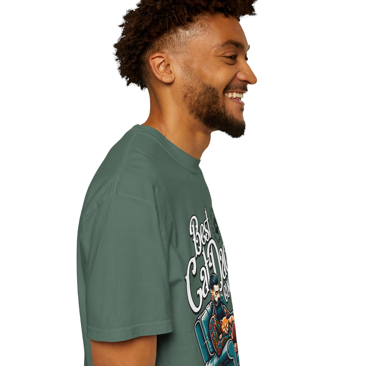 FPD - Best Cat Dad Ever T-Shirt | Tattooed Cat Dad In Armchair Graphic Tee | Funny Pet Lover Gift Shirt