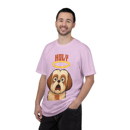 FPD - Holy Shih Tzu Funny Dog Halo Shocked Expression Unisex Heavyweight Cotton T-Shirt, Sarcastic Pet Humor Graphic Tee