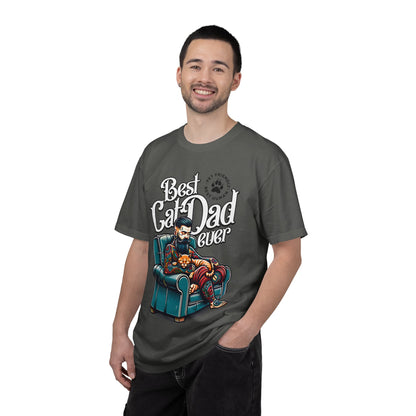 FPD - Best Cat Dad Ever T-Shirt | Tattooed Cat Dad In Armchair Graphic Tee | Funny Pet Lover Gift Shirt