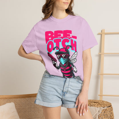 FPD - Bee-Otch Streetwear Graphic Tee – Funny Gangster Bee Unisex Heavyweight Cotton T-Shirt, Trendy Humorous Urban Apparel