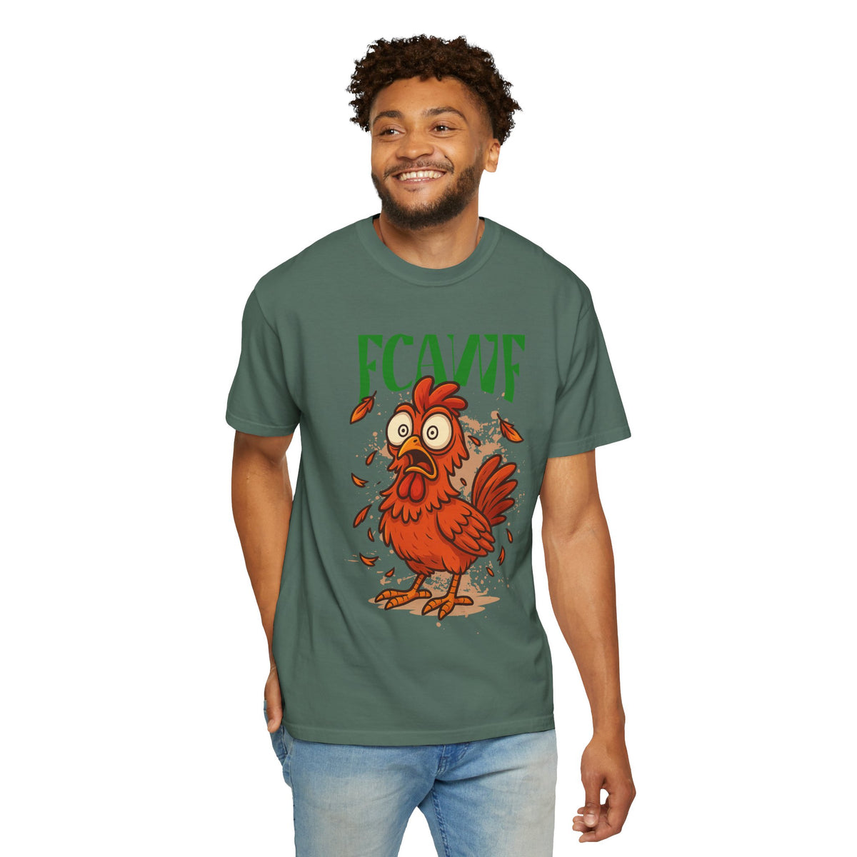 FPD - FCAWF Funny Panic Chicken Screaming Rooster Streetwear Unisex Heavyweight Cotton T-Shirt, Sarcastic Barnyard Animal Graphic Tee