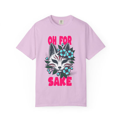 FPD - Oh For Sake Japanese Kitsune Fox Floral Streetwear Unisex Heavyweight Cotton T-Shirt, Sarcastic Anime Mask Graphic Tee