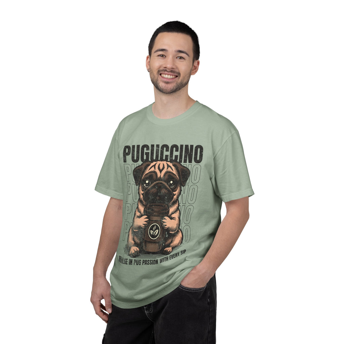 FPD - Puguccino Funny Pug Coffee T-Shirt | Indulge In Pug Passion Cute Dog Cappuccino Graphic Tee | Pet Lover Gift Shirt