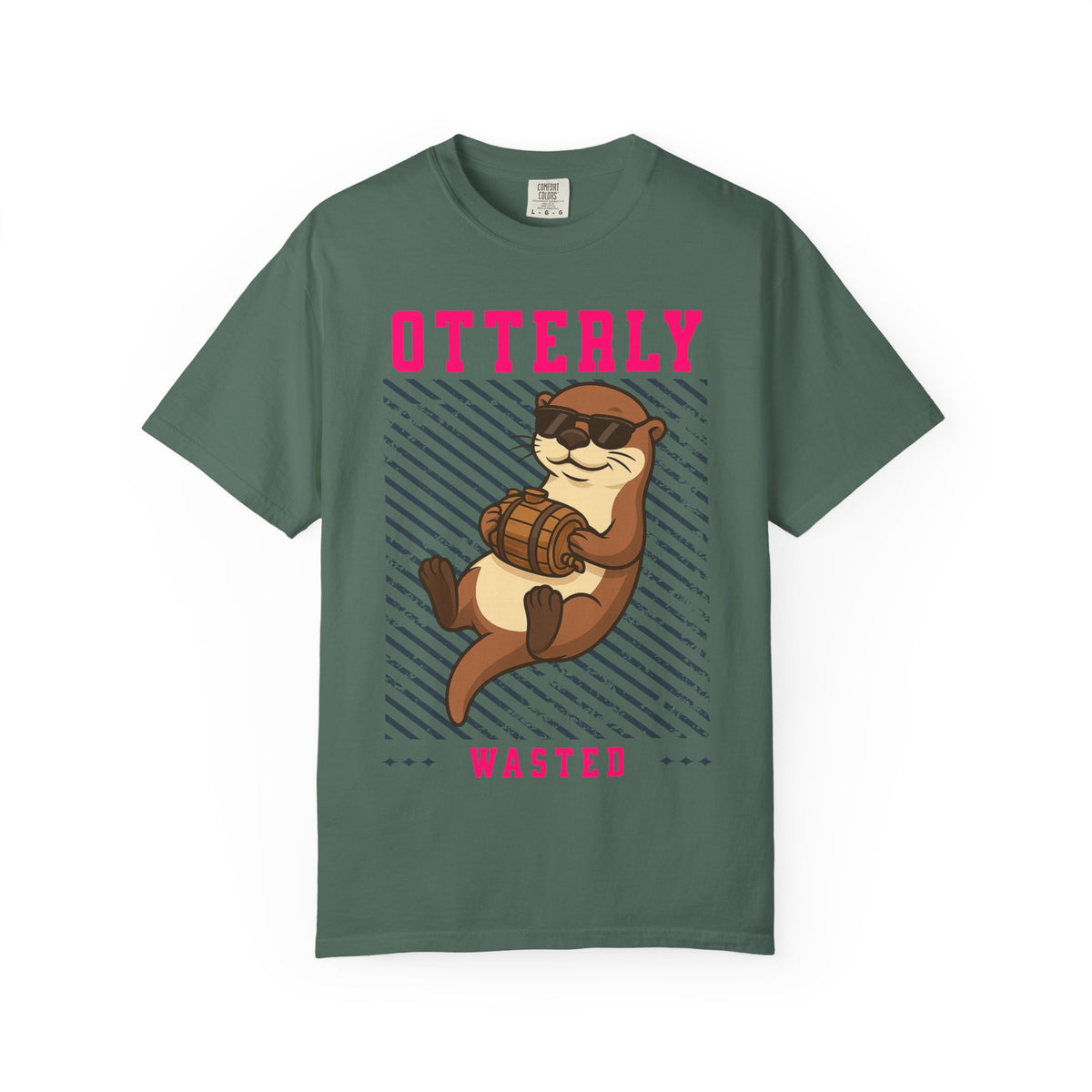 FPD - Otterly Wasted Funny Drinking Otter Sunglasses Barrel Streetwear Unisex Heavyweight Cotton T-Shirt, Sarcastic Party Animal Graphic Tee