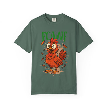FPD - FCAWF Funny Panic Chicken Screaming Rooster Streetwear Unisex Heavyweight Cotton T-Shirt, Sarcastic Barnyard Animal Graphic Tee