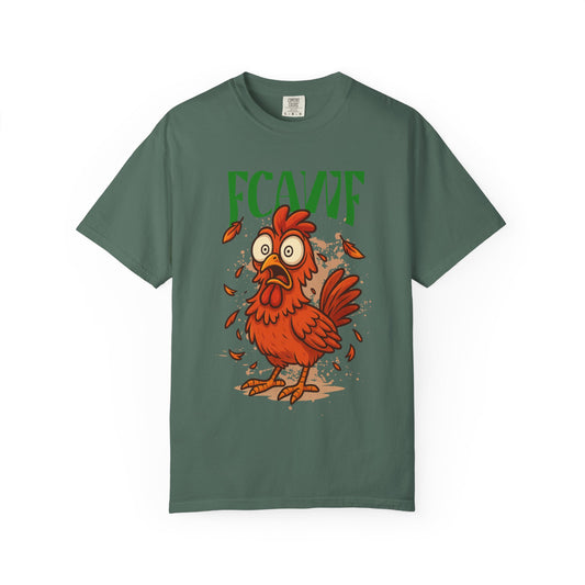 FPD - FCAWF Funny Panic Chicken Screaming Rooster Streetwear Unisex Heavyweight Cotton T-Shirt, Sarcastic Barnyard Animal Graphic Tee