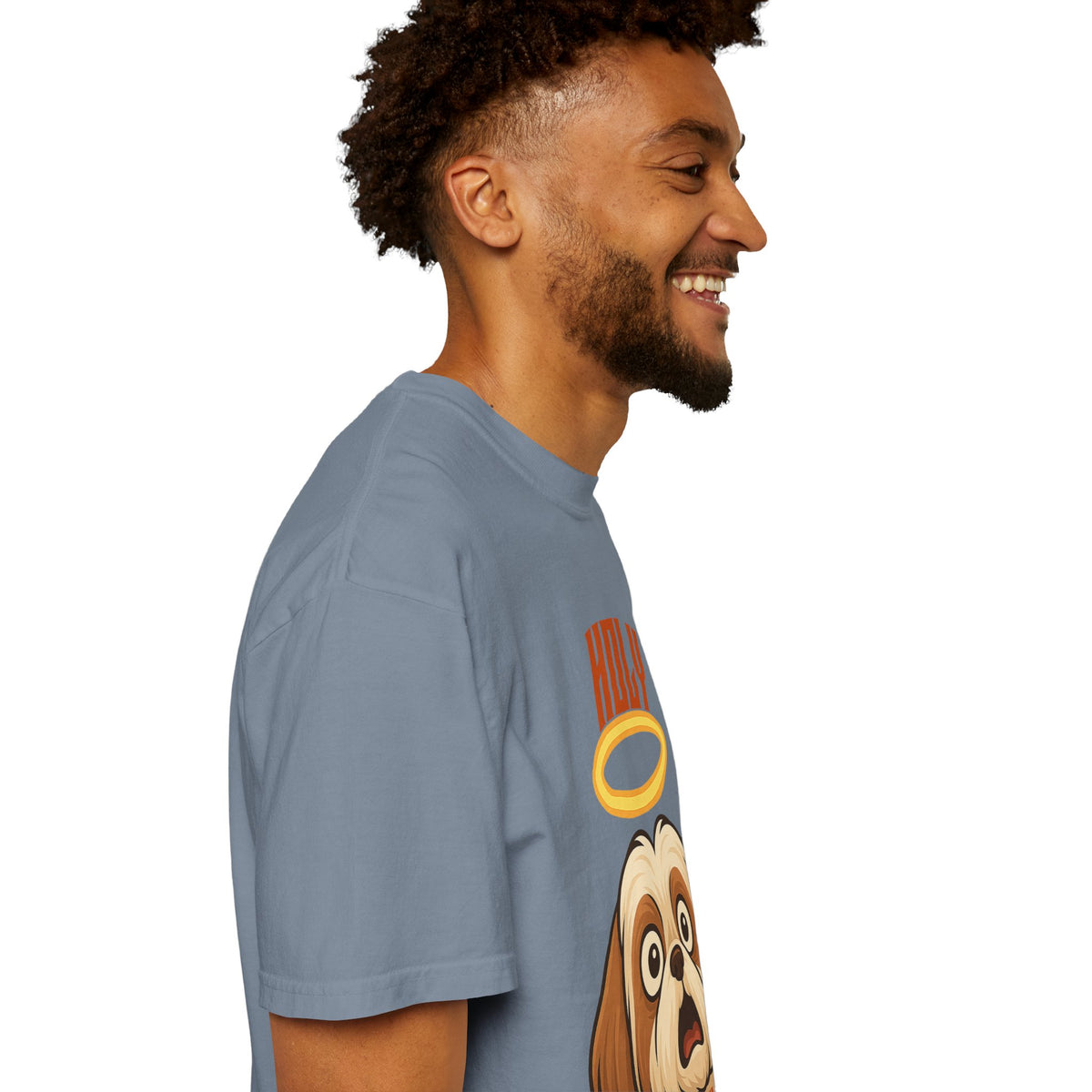 FPD - Holy Shih Tzu Funny Dog Halo Shocked Expression Unisex Heavyweight Cotton T-Shirt, Sarcastic Pet Humor Graphic Tee