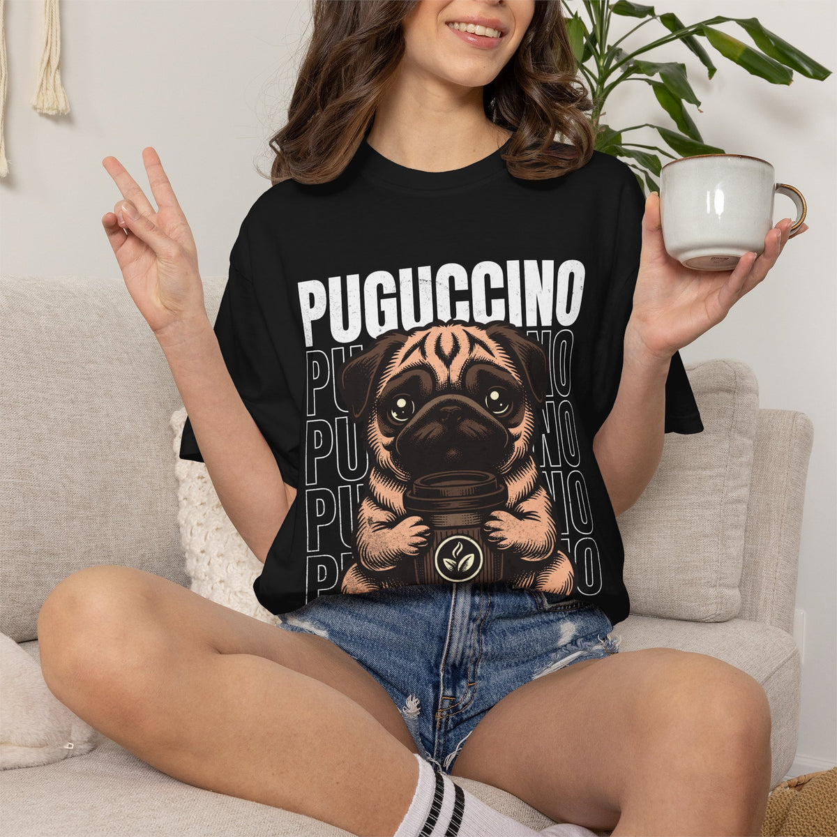 FPD - Puguccino Funny Pug Coffee T-Shirt | Indulge In Pug Passion Cute Dog Cappuccino Graphic Tee | Pet Lover Gift Shirt