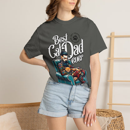FPD - Best Cat Dad Ever T-Shirt | Tattooed Cat Dad In Armchair Graphic Tee | Funny Pet Lover Gift Shirt