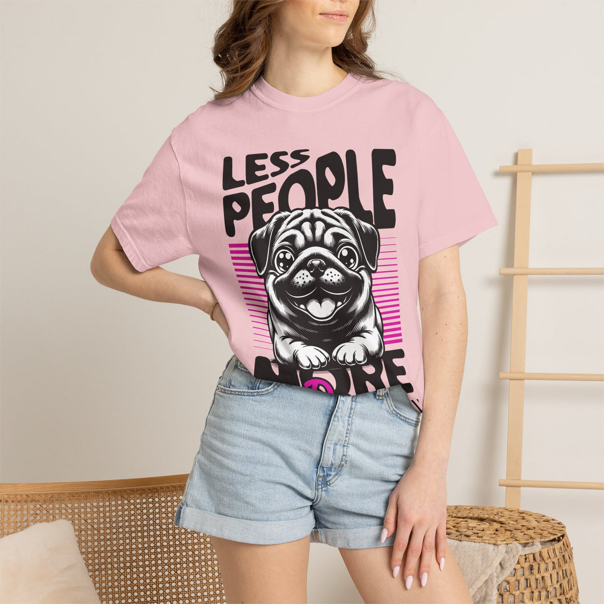 FPD - Less People More Dogs T-Shirt | Cute Pug Introvert Graphic Tee | Funny Pet Lover Gift Shirt