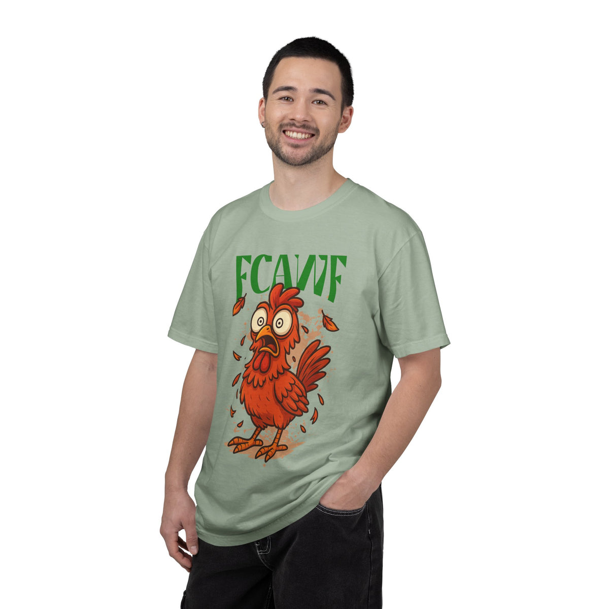 FPD - FCAWF Funny Panic Chicken Screaming Rooster Streetwear Unisex Heavyweight Cotton T-Shirt, Sarcastic Barnyard Animal Graphic Tee