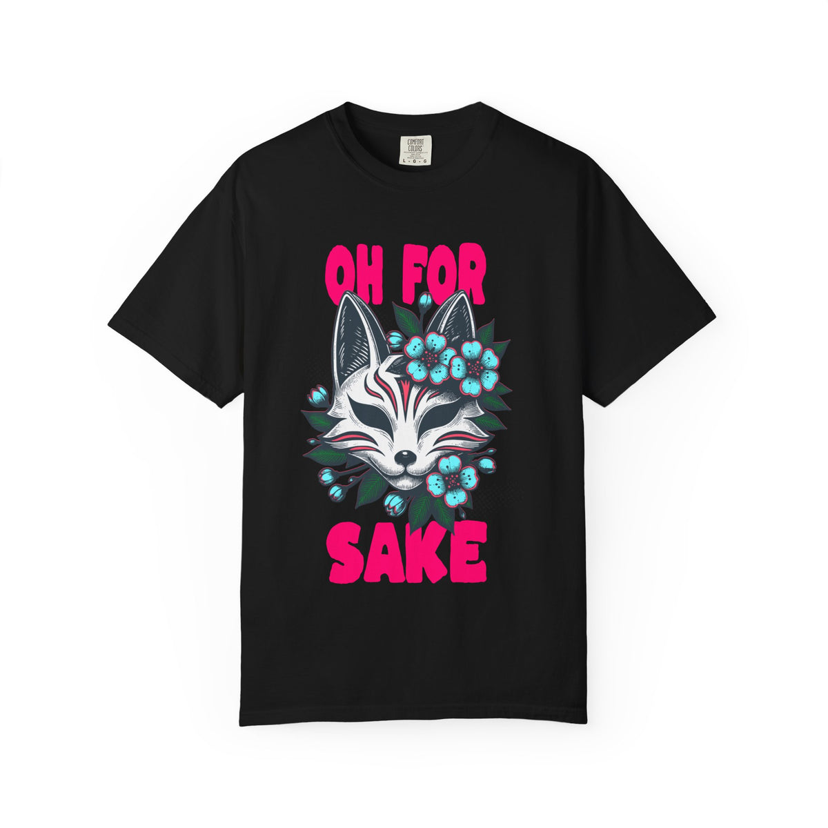 FPD - Oh For Sake Japanese Kitsune Fox Floral Streetwear Unisex Heavyweight Cotton T-Shirt, Sarcastic Anime Mask Graphic Tee