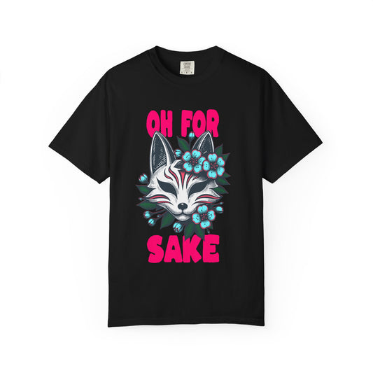 FPD - Oh For Sake Japanese Kitsune Fox Floral Streetwear Unisex Heavyweight Cotton T-Shirt, Sarcastic Anime Mask Graphic Tee