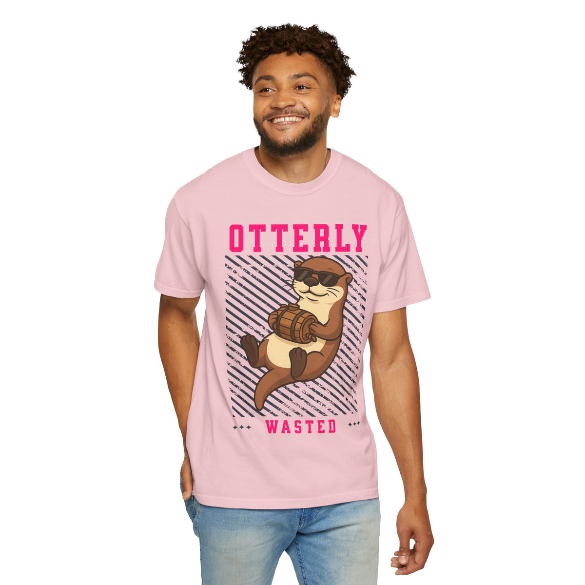 FPD - Otterly Wasted Funny Drinking Otter Sunglasses Barrel Streetwear Unisex Heavyweight Cotton T-Shirt, Sarcastic Party Animal Graphic Tee