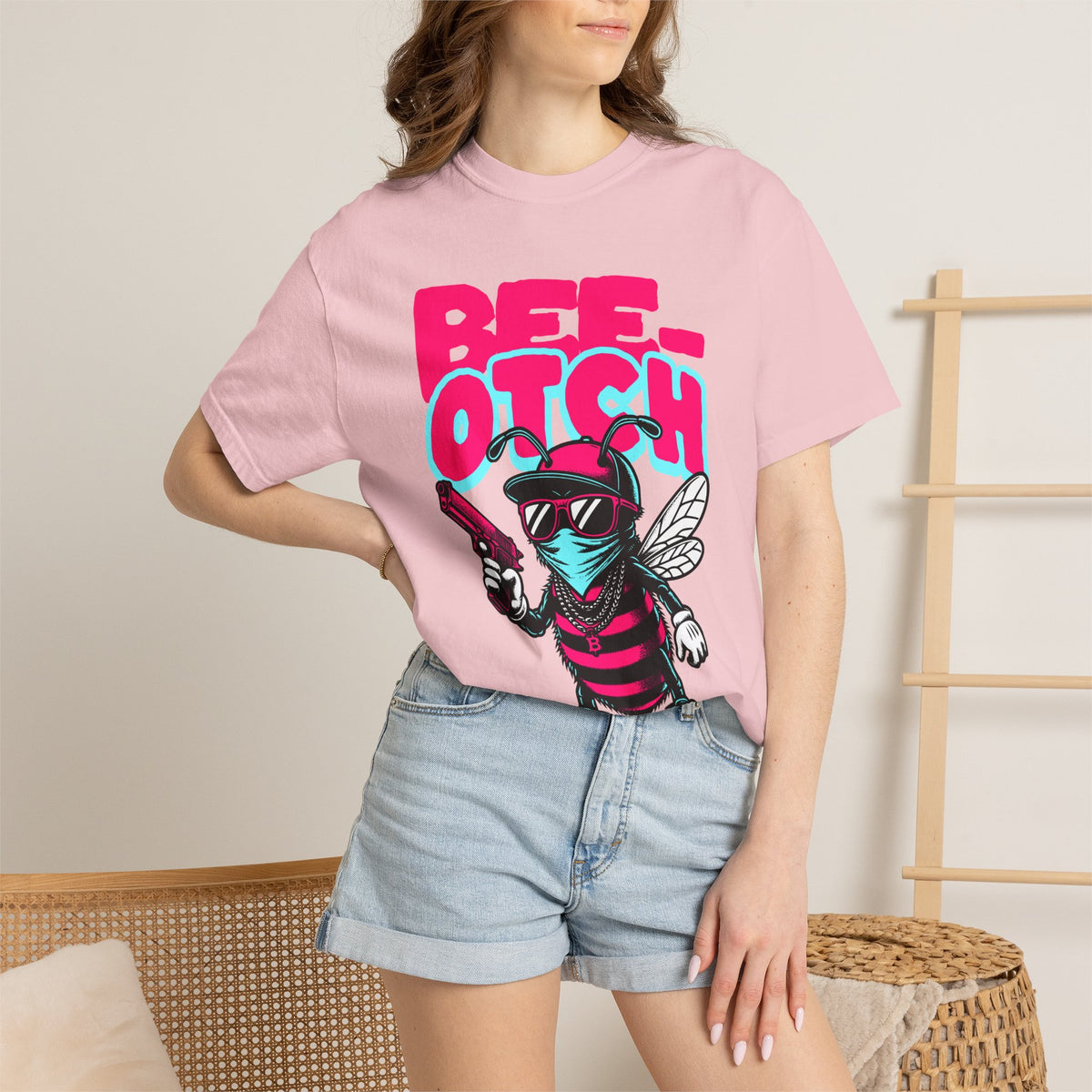 FPD - Bee-Otch Streetwear Graphic Tee – Funny Gangster Bee Unisex Heavyweight Cotton T-Shirt, Trendy Humorous Urban Apparel