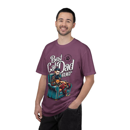 FPD - Best Cat Dad Ever T-Shirt | Tattooed Cat Dad In Armchair Graphic Tee | Funny Pet Lover Gift Shirt